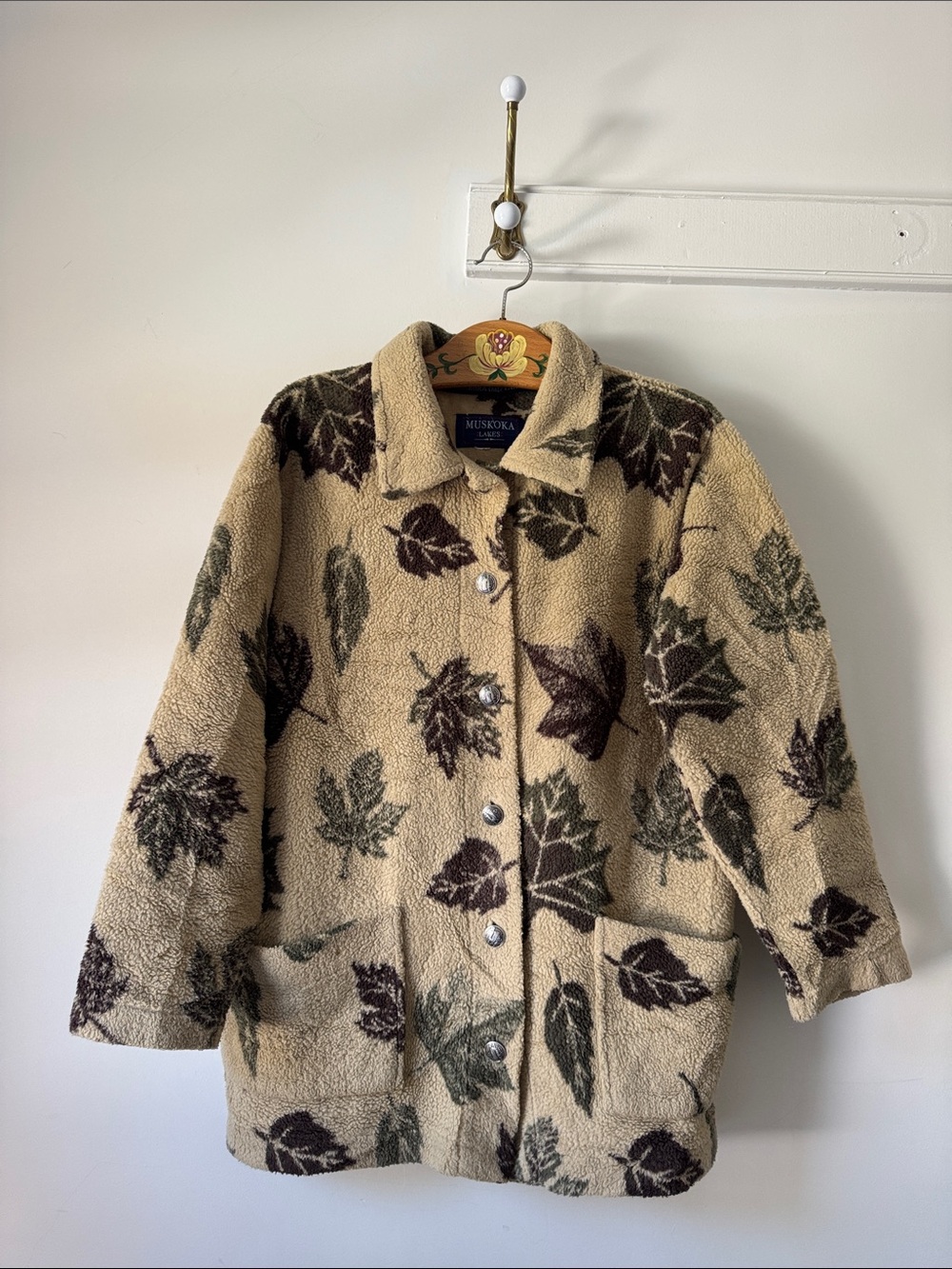 Muskoka Lakes Leaf-Print Sherpa Button-Up Jacket